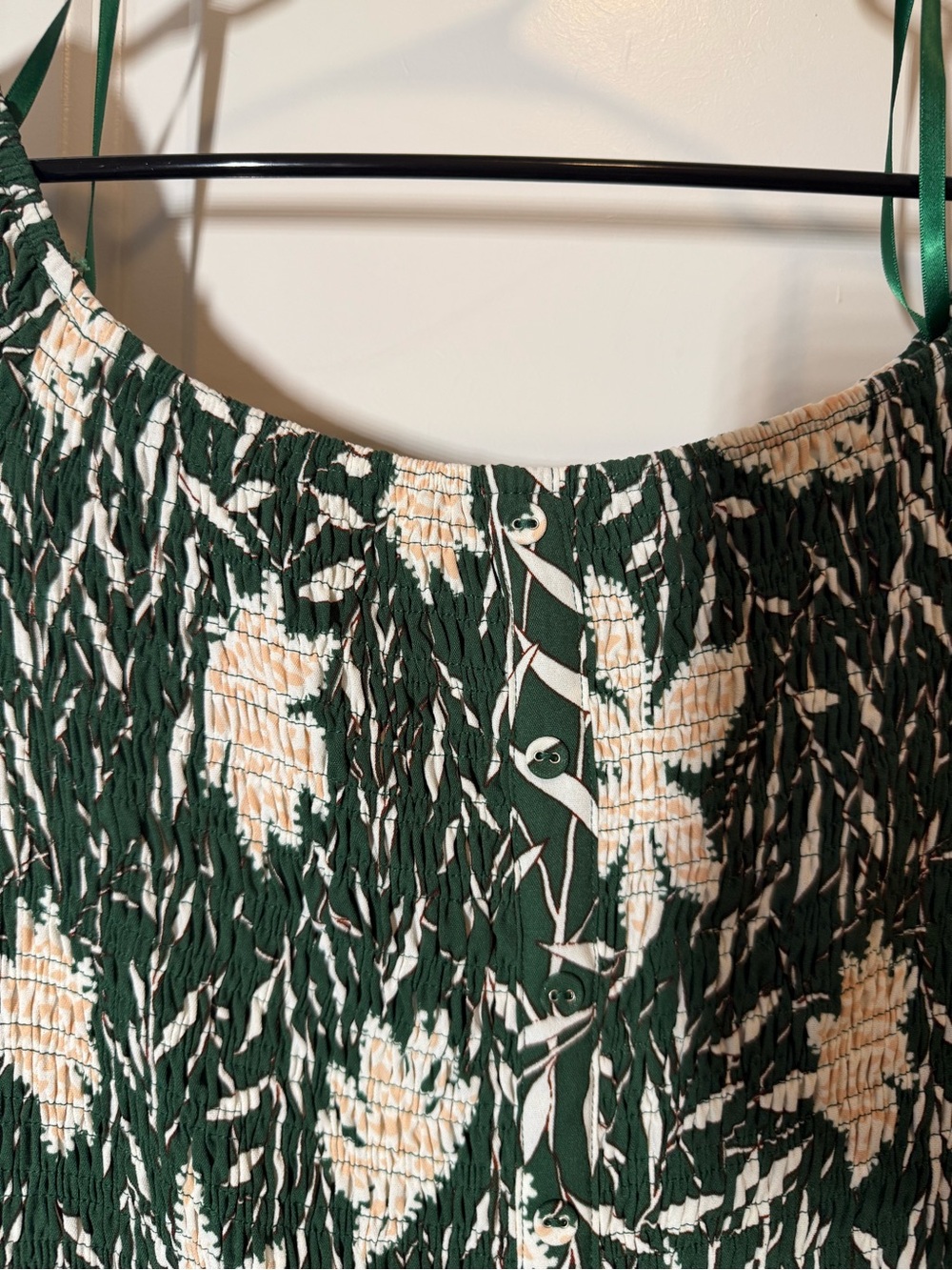 Baltic Born | Becca Smocked Maxi Dress | Off-Shoulder Green Floral | Size XL - Picture 5 of 9